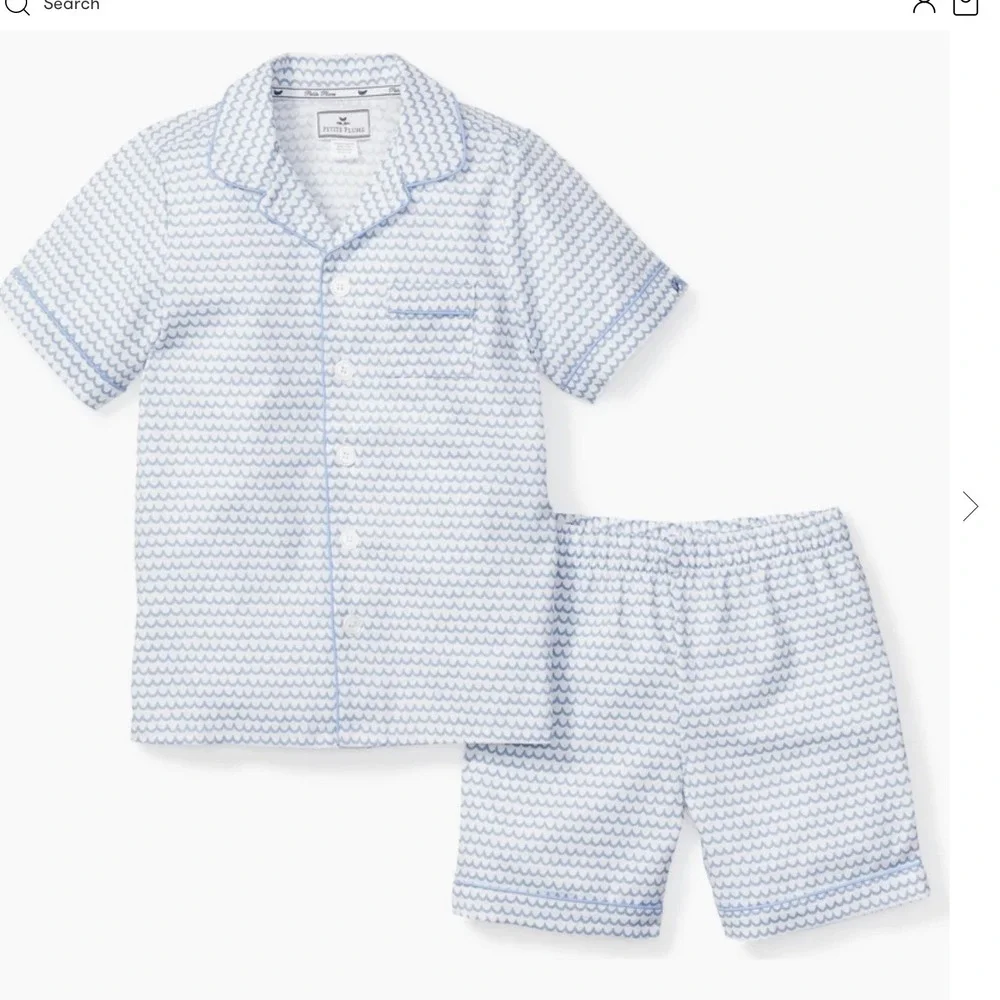 Petite Plume La Mer Classic Short Set Blue Wave Pajamas Kids Size 7 SSSLM107